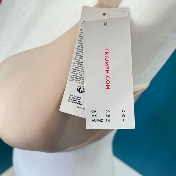 Triumph brand bra, 36F in size, soft cup, full coverage - Beige in color - Picture 3 of 5